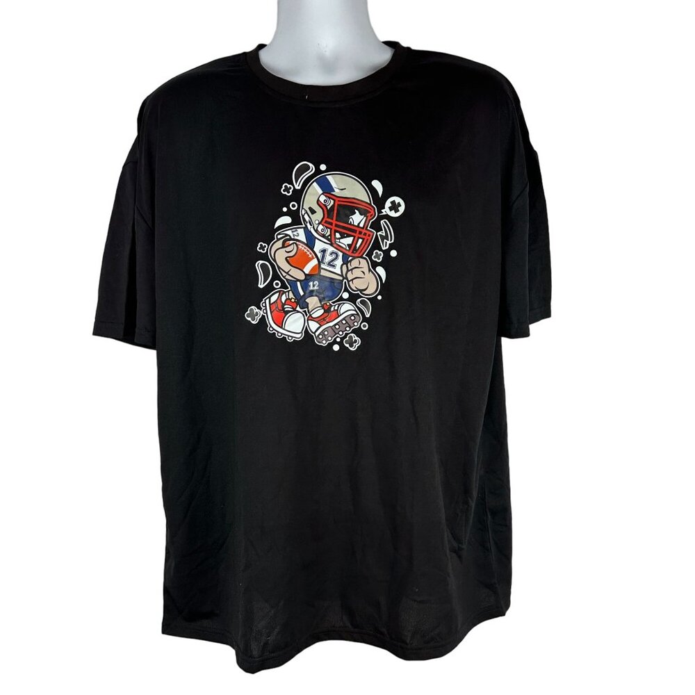 Patriots Football Cartoon Graphic Black T-Shirt Large 100% Polyester